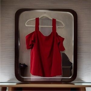 Alya By Francesca’s Red Cold Shoulder Blouse Large Valentine’s Day Spring Summer